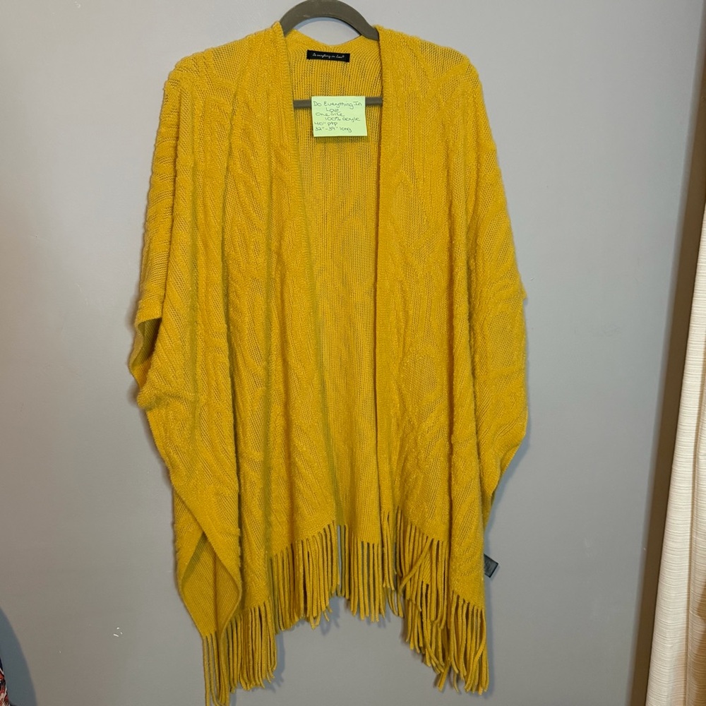 Vibrant Yellow Knit Poncho with Fringe